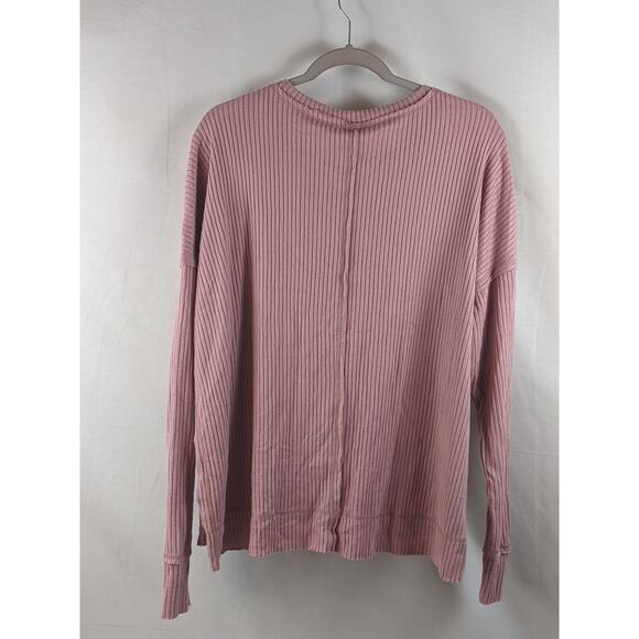 Wild Fable Rib Tunic M Oversize Long Sleeve Mauve Pink V Neck Boxy Side Slit Top - Picture 7 of 11